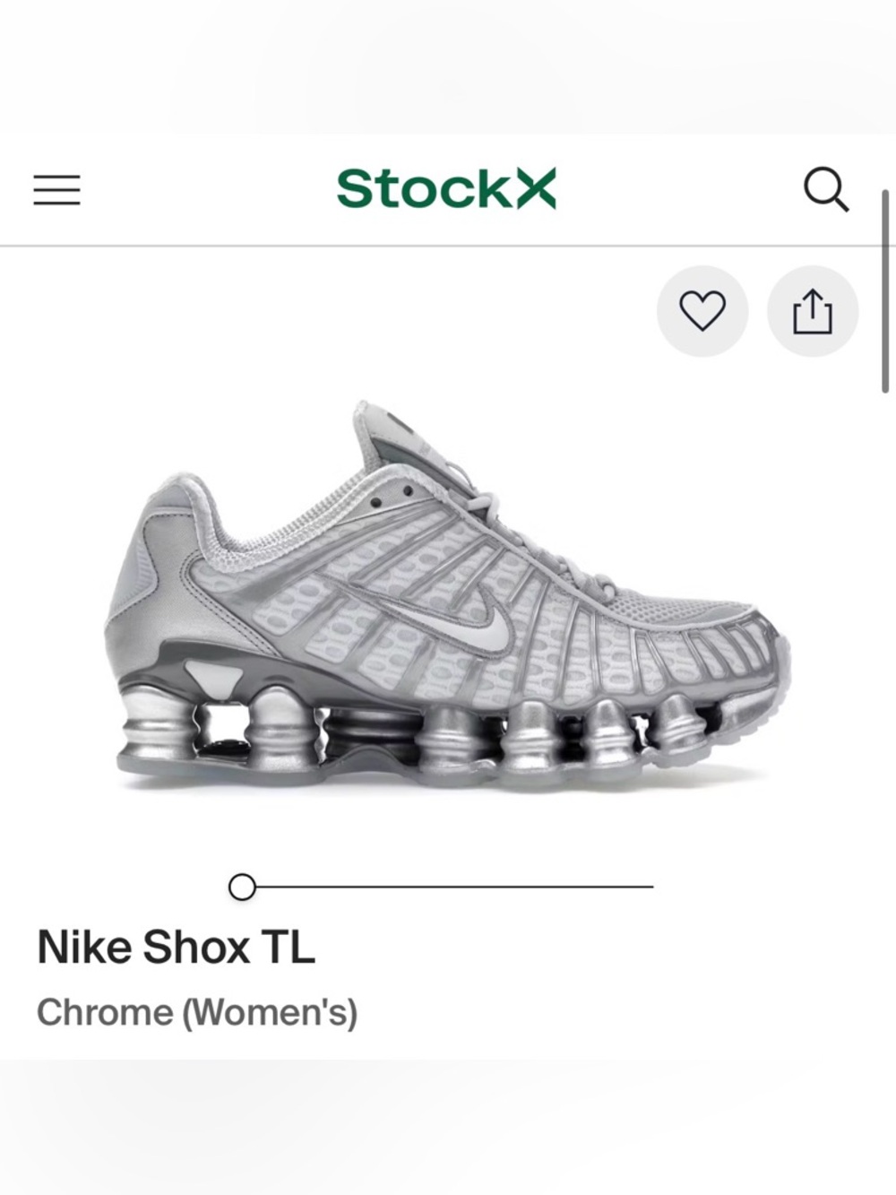 Nike Shox TL Metallic Silver Trainer 
*NEVER WORN*